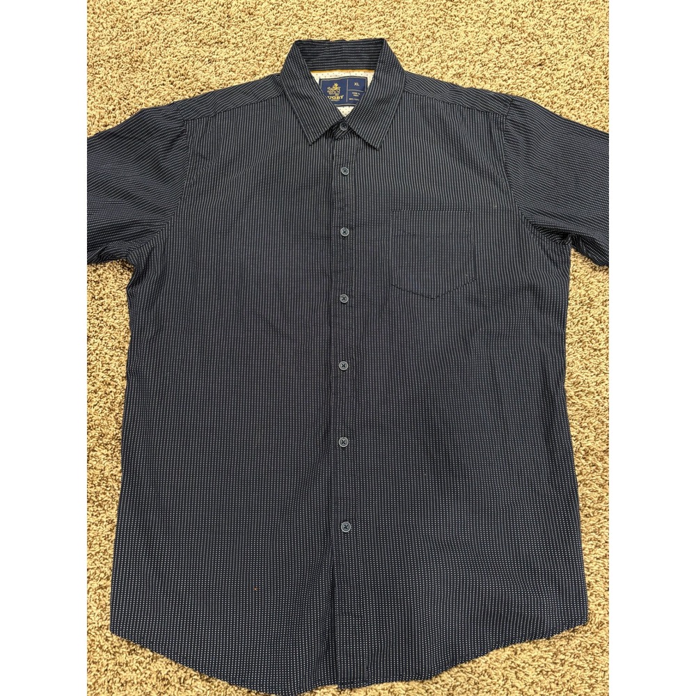 Rugby University Mens XL Navy Blue Pin Dot Short Sleeve Button Down Shirt Cotton